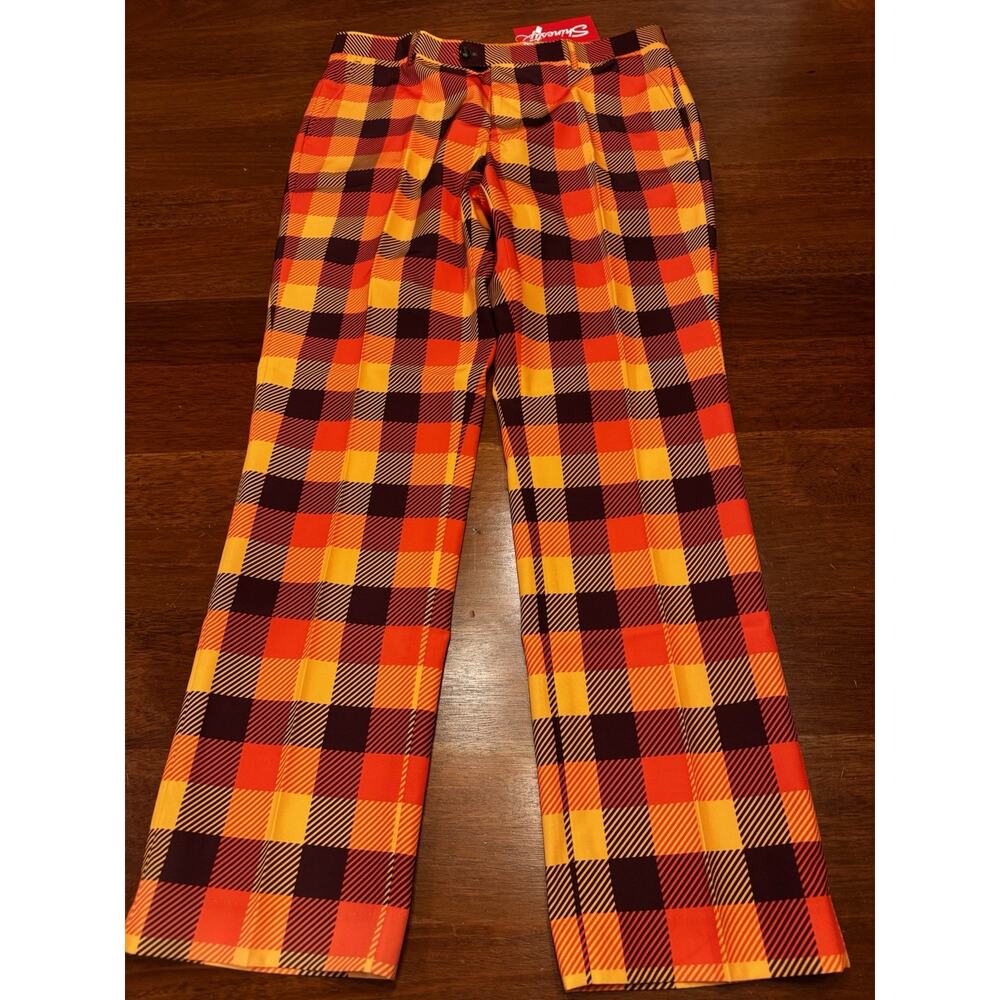 New 36 X 33 Shinesty Pants Orange Plaid Checkered Crazy Thanksgiving